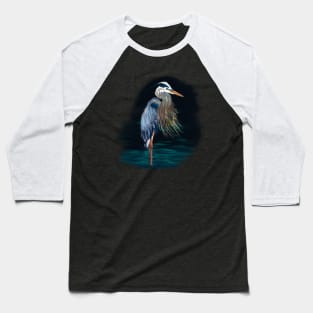 Great Blue Heron + cattails Baseball T-Shirt